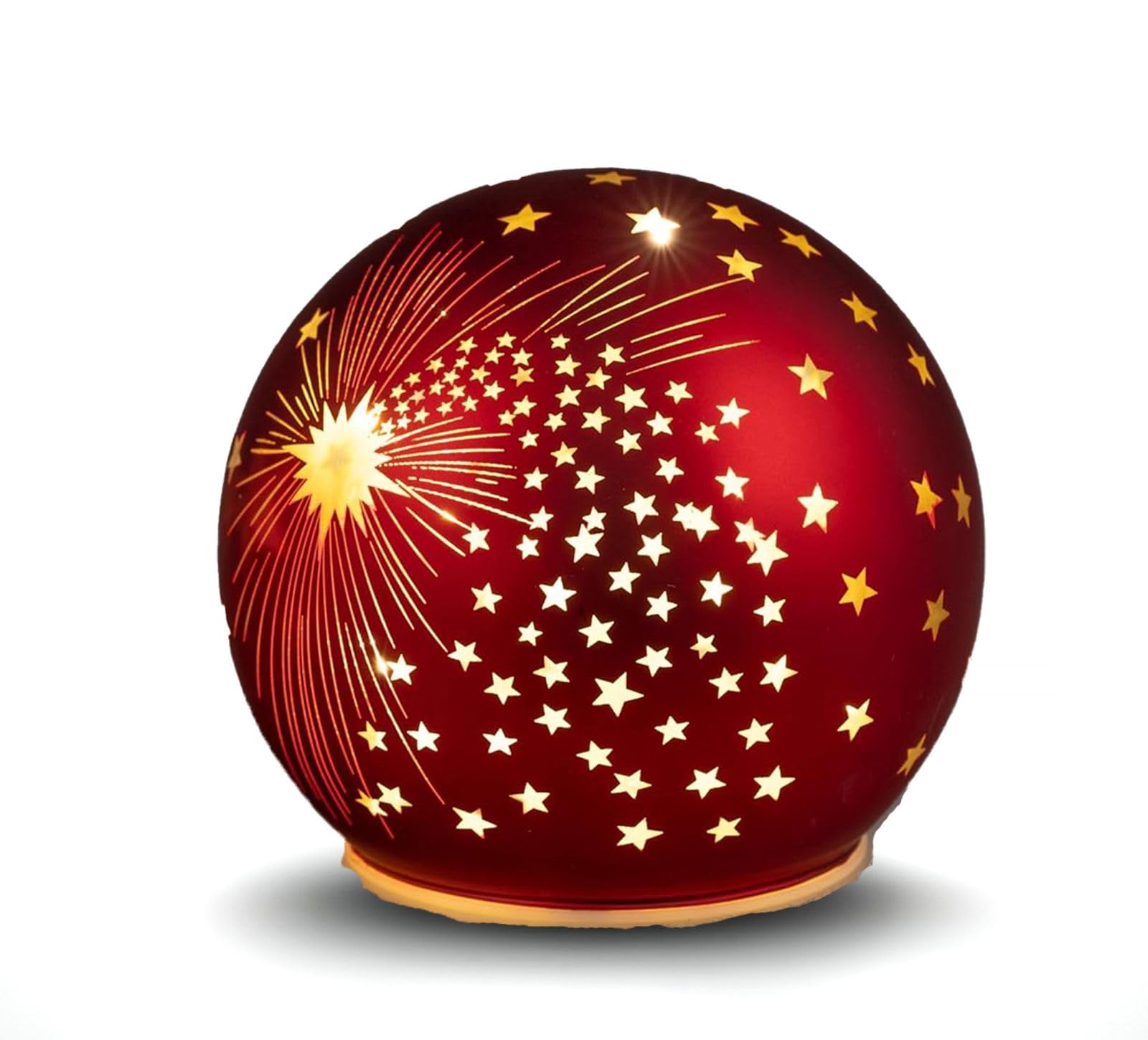 formano Deko-Kugel rot 10cm mit LED Licht Timer Beleuchtete Glas Weihnachtskugel