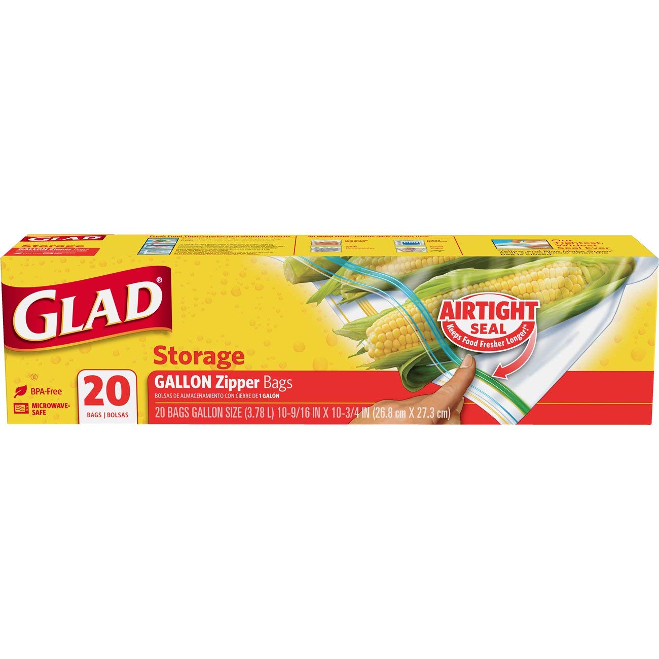 Glad Zipper Food Storage Plastic Bags, Gallon, 20 Count (Packaging May Vary)
