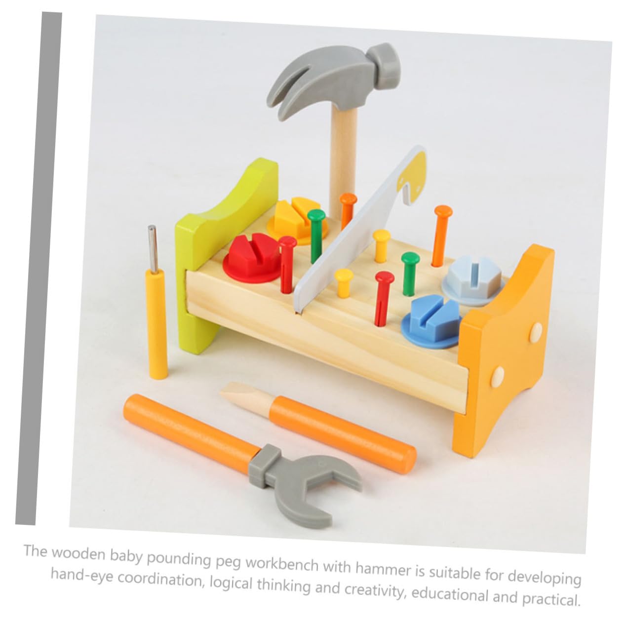 Banco de Trabajo con Piezas de Madera, Juguete Didáctico para Bebés y Niños, Fomenta Creatividad y Razonamiento