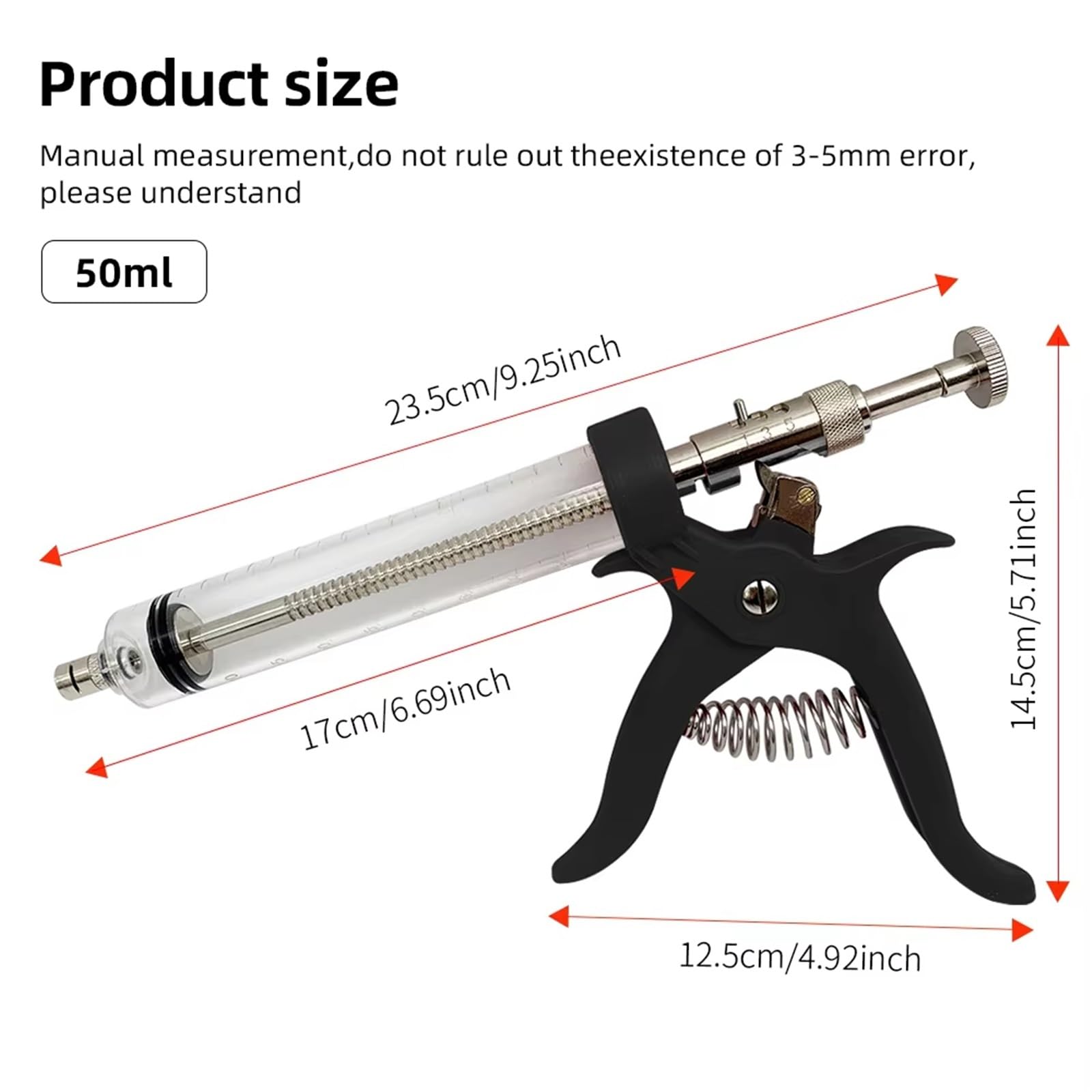 1 Pz Animale 50ml Iniezione Continua Siringa Revolver Manico In Plastica Veterinaria Vaccinazione Automatica Pistola Per Mucca Maiale Ovino Dispositivo Veterinario Per Somministrazione(Black)