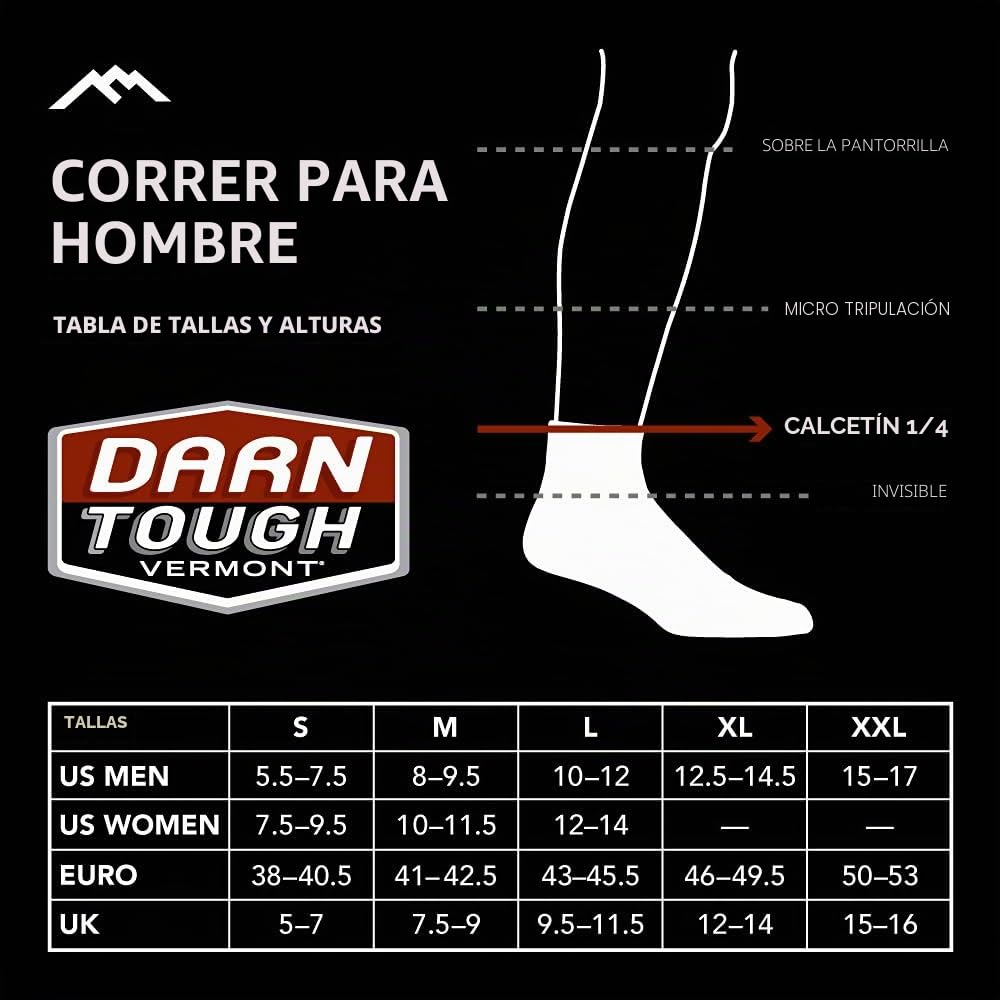 Darn Tough Quarter Calcetines para correr para hombre, calcetines ligeros de cuarzo (estilo 1715)