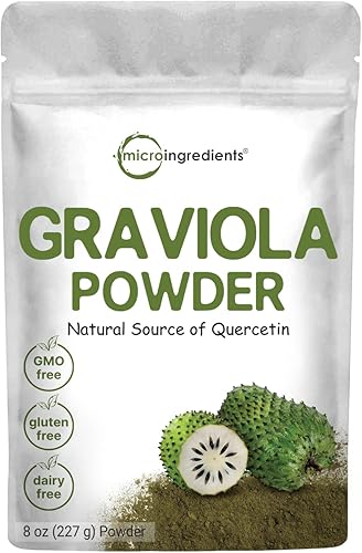 Graviola pura de guanábana en polvo 8 onzas de hoja de graviola y rica en quercetina para un crecimiento saludable de la piel y las células sin OMG