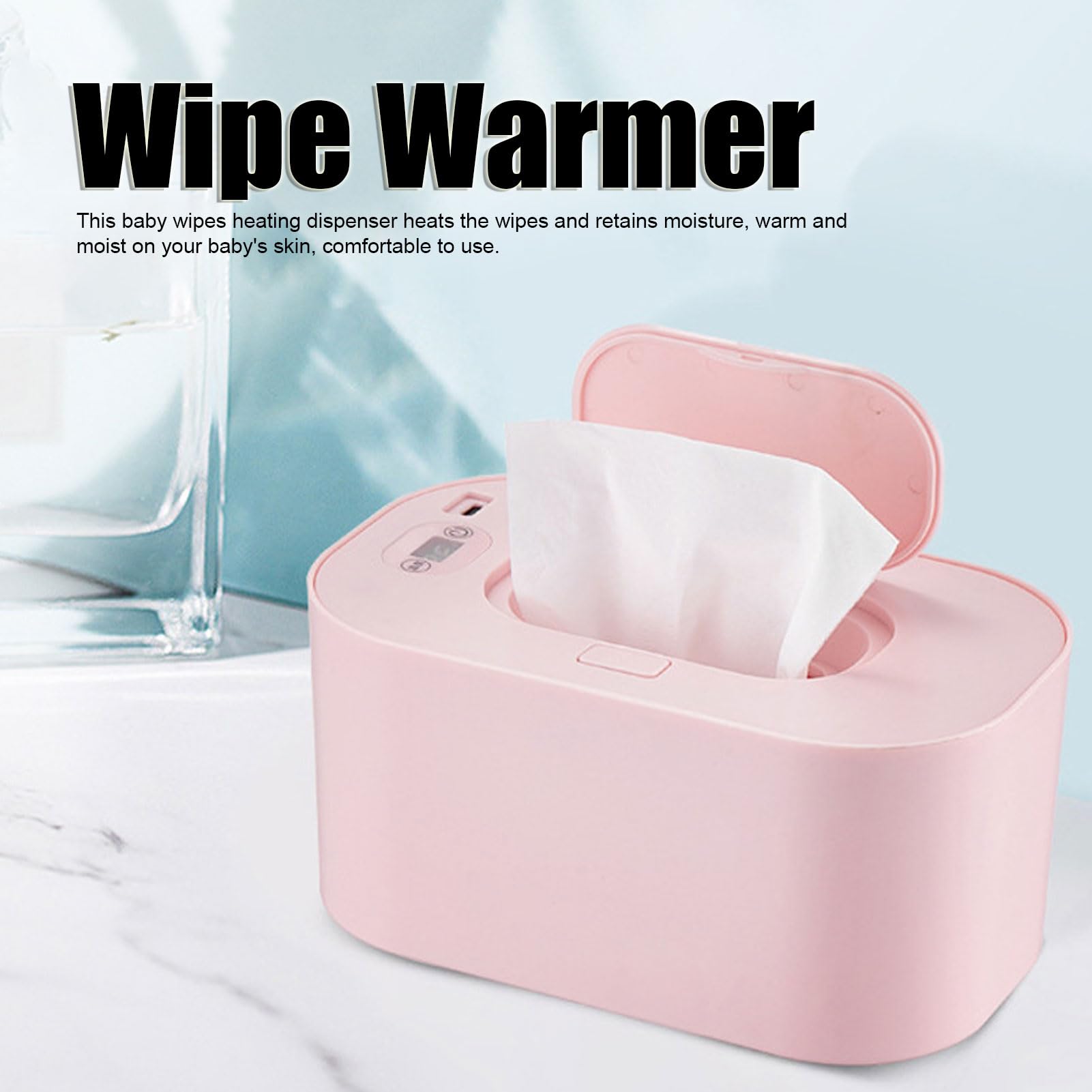 Baby Wipe Warmer, Wipe Warmer and Baby Wet Wipes Dispenser Large Capacity Wipes Dispenser Diaper Wipe Warmer for Home, Temperature Display (Roseate)