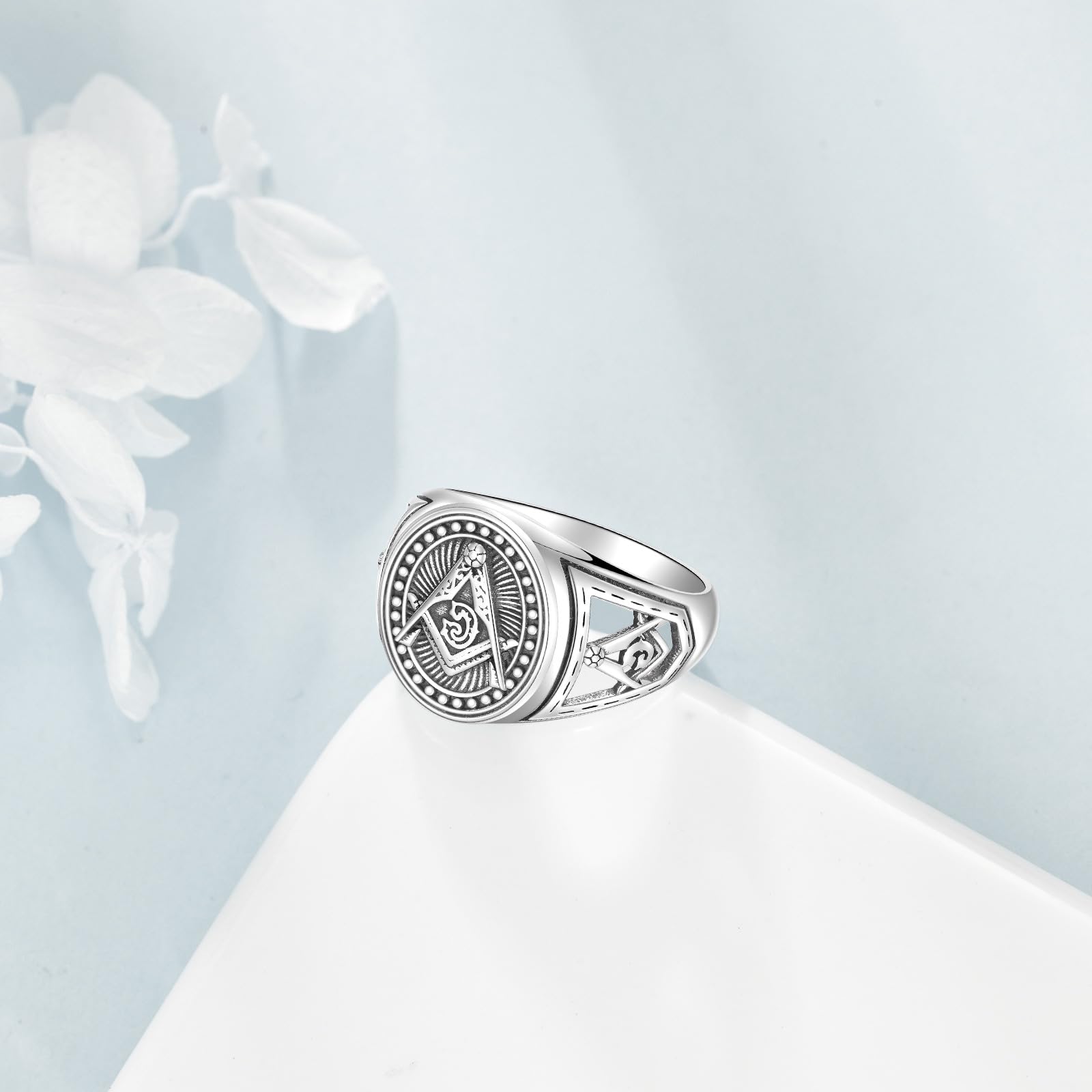 ONEFINITY Anillo masónico para hombre, plata de ley 925, anillos de masonería, símbolos de masón, joyería de regalo, #8, Plata, Sin piedras preciosas