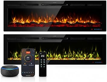 50 Inch Electric Fireplace Insert Recessed, Wall Mounted or Freestanding | Smart WiFi App & Alexa Voice Control | 13 Flame Colors and Fuel Bed Colors | 750/1500W Heater with Crackling Sound