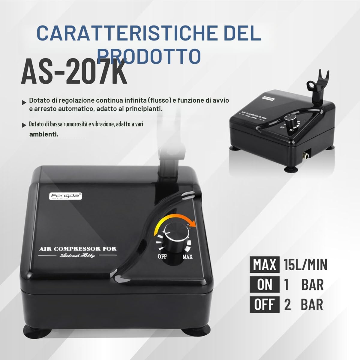 Fengda FD-207K Kit aerografo professionale con compressore intelligente