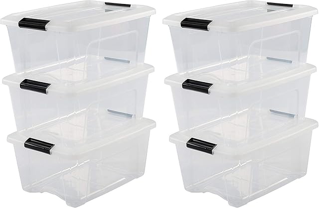 Iris Ohyama, Set of 6, Storage boxes, 15 L, with snap closure, stackable, living room, bedroom, Garage - New Top Box NTB-15 - Transparent