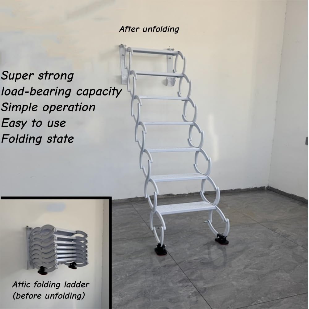Einziehbare, Faltbare Dachbodenleiter, Teleskop-Dachbodenleiter mit Pull-Down-System, Dachboden für drinnen und draußen, an der Wand montierte Dachbodentreppe, Zugangsleiter(4 Steps 130CM)