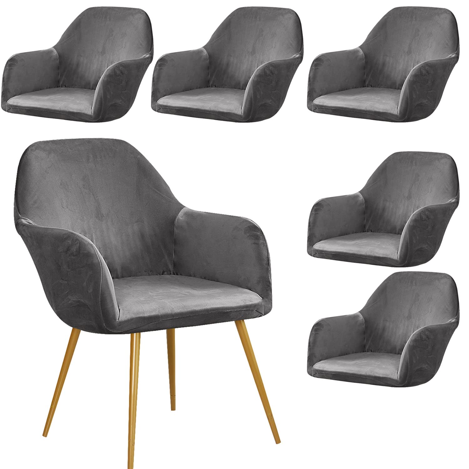 AQIGR Set of 1/2/4/6 Velvet Dining Chair Covers Slipcovers with Wingback Arms, Stretch Office Chair Slipcovers Moderne Curved Dining Chair Protector Covers, for Bar Party Armchair