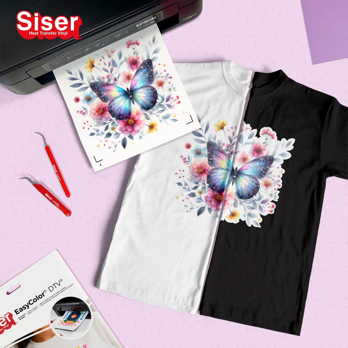 Siser Craft Pack Easy Color DTV - Set da 10 fogli A4 di Termovinile Compatibile con Stampanti Inkjet a Getto d'Inchiostro, Vinile Termoadesivo Stampabile