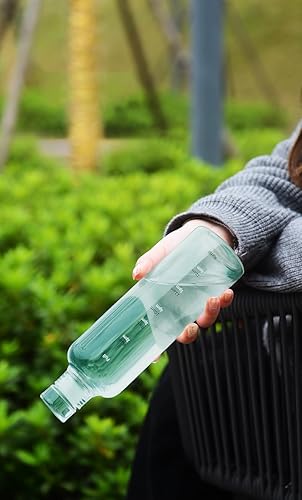 Miniatura 4 de YangStrongHeart Hermosa botella de agua recta transparente de gran capacidad taza de agua portátil Hight vidrio de borosilicato (blanco)