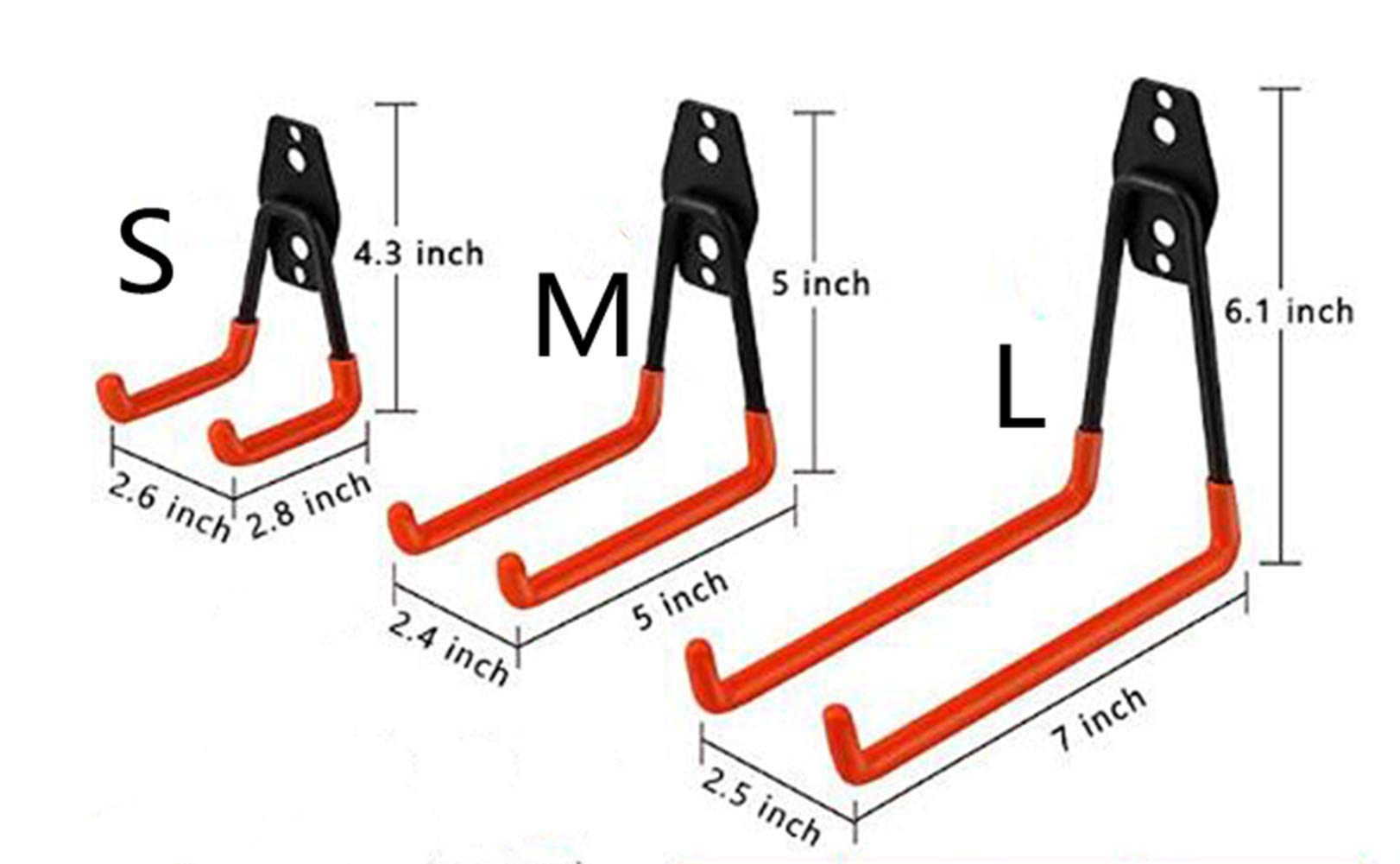 Dtacke Garage Garden Tool Organizer Garage Storage Utility Hooks Wall Mount Anti-Slip Double Hooks for Snowboard Ladders Bikes Tools (2 Pack L)