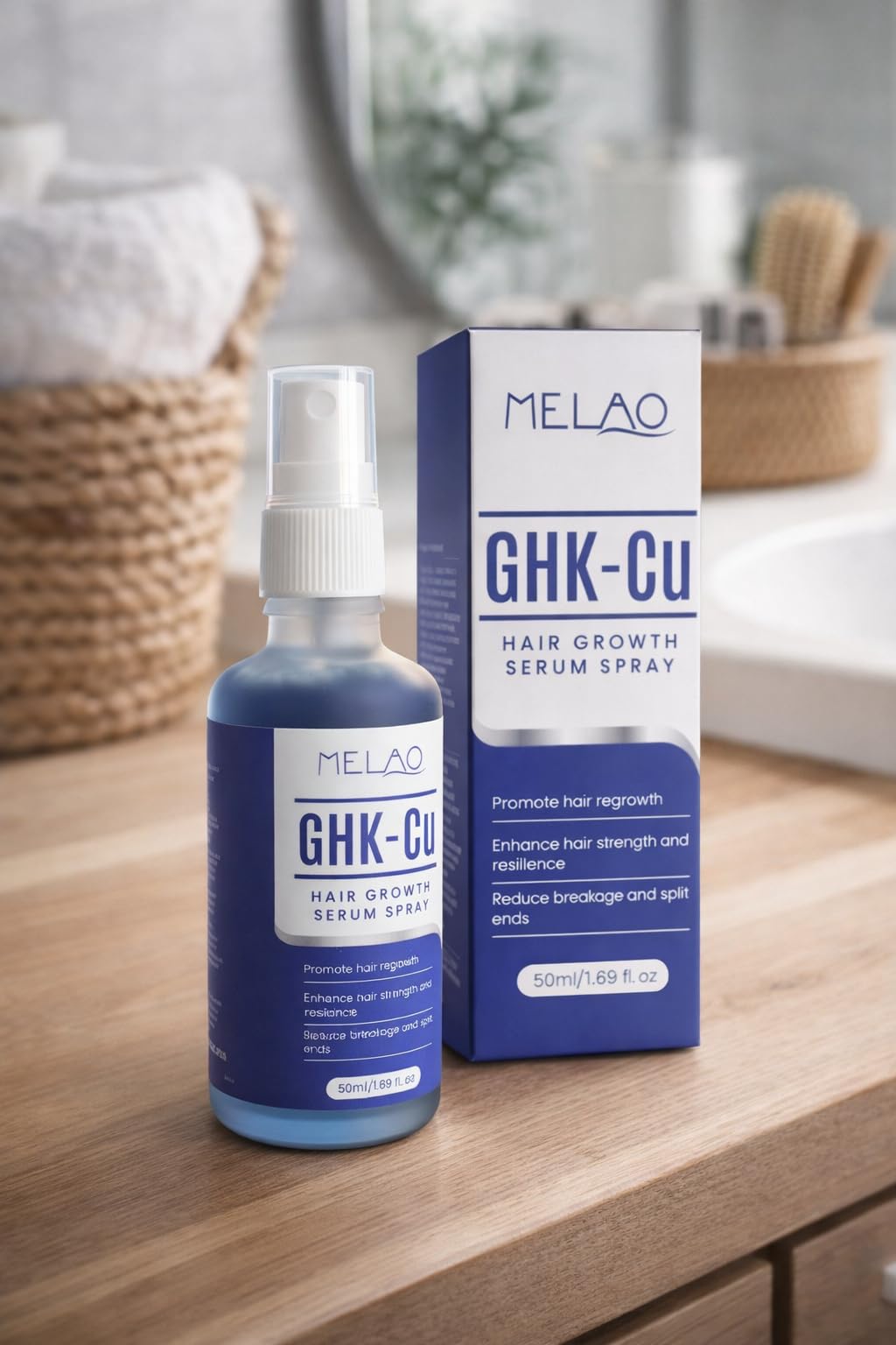 Sérum Capillaire GHK-Cu au Peptide de Cuivre, Spray Cuir Chevelu 50 ml, Soin Fortifiant et Hydratant pour Cheveux Fins, Secs ou Clairsemés