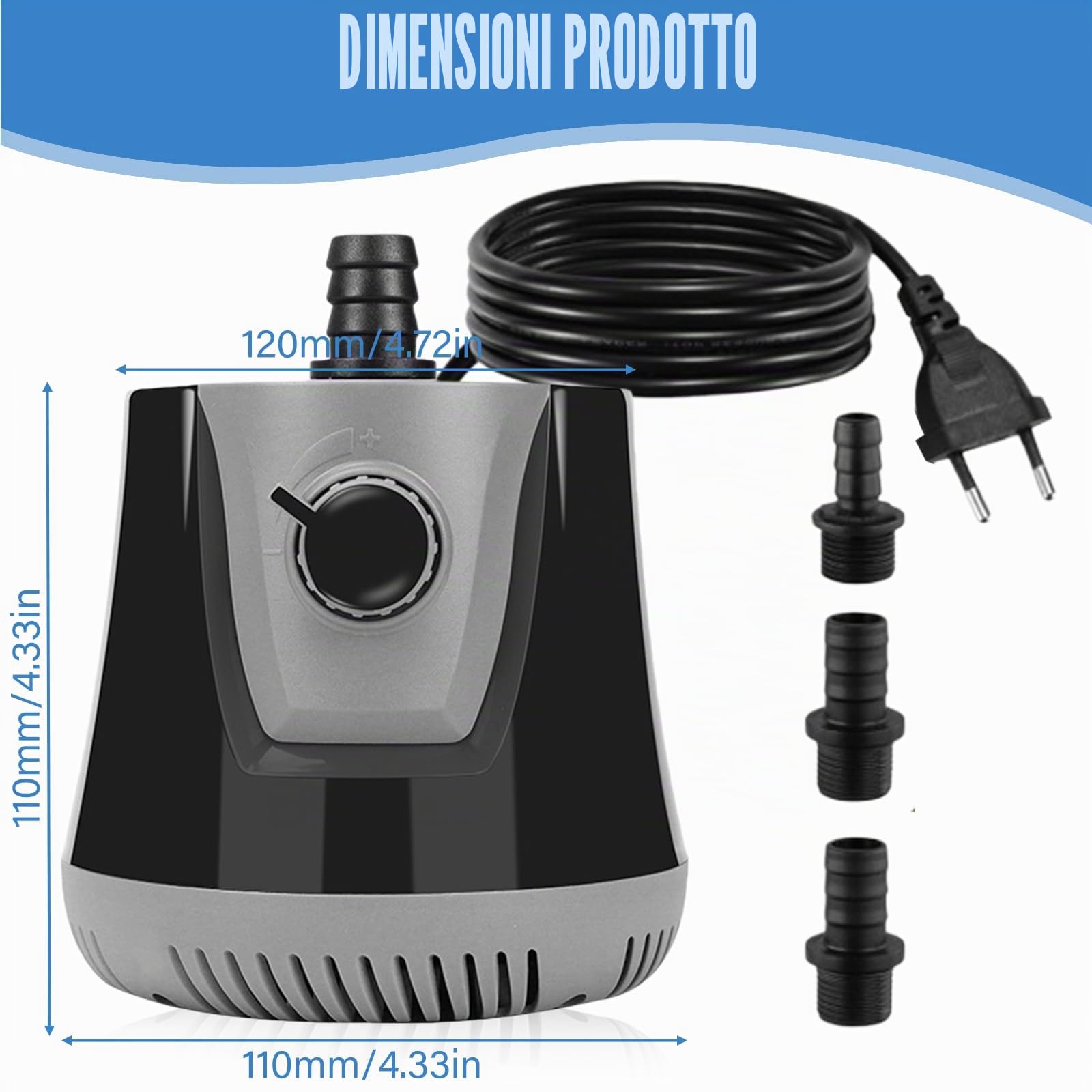 Pompa dell'acqua, pompa per acquario, 35 W, 2500 l/h, ultraleggera, mini pompa per laghetto con interruttore regolabile, tubo da 1 m e 3 ugelli per idroponica, fontana, stagno, acquari