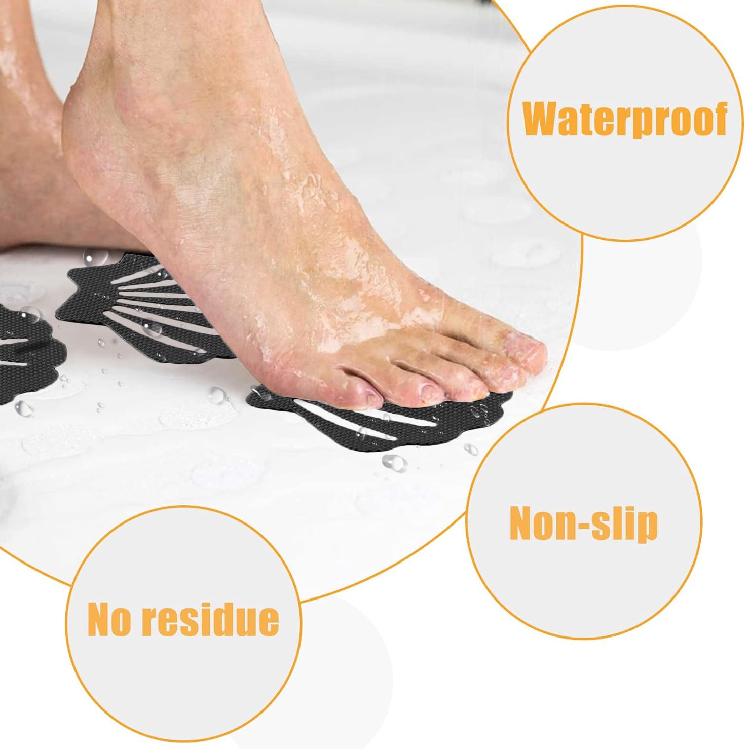 Pegatinas antideslizantes para bañera, con forma de concha, para bañera, suelo de ducha, color gris (30 unidades)