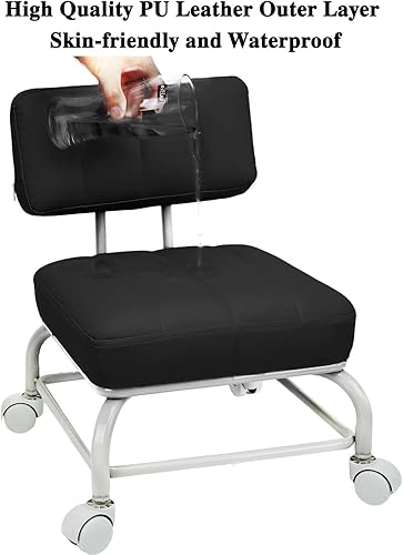 Miniatura 9 de Taburete rodante con respaldo para silla rodante, taburetes rodantes resistentes con ruedas para oficina en casa, garaje, mecánico, suelo, taller