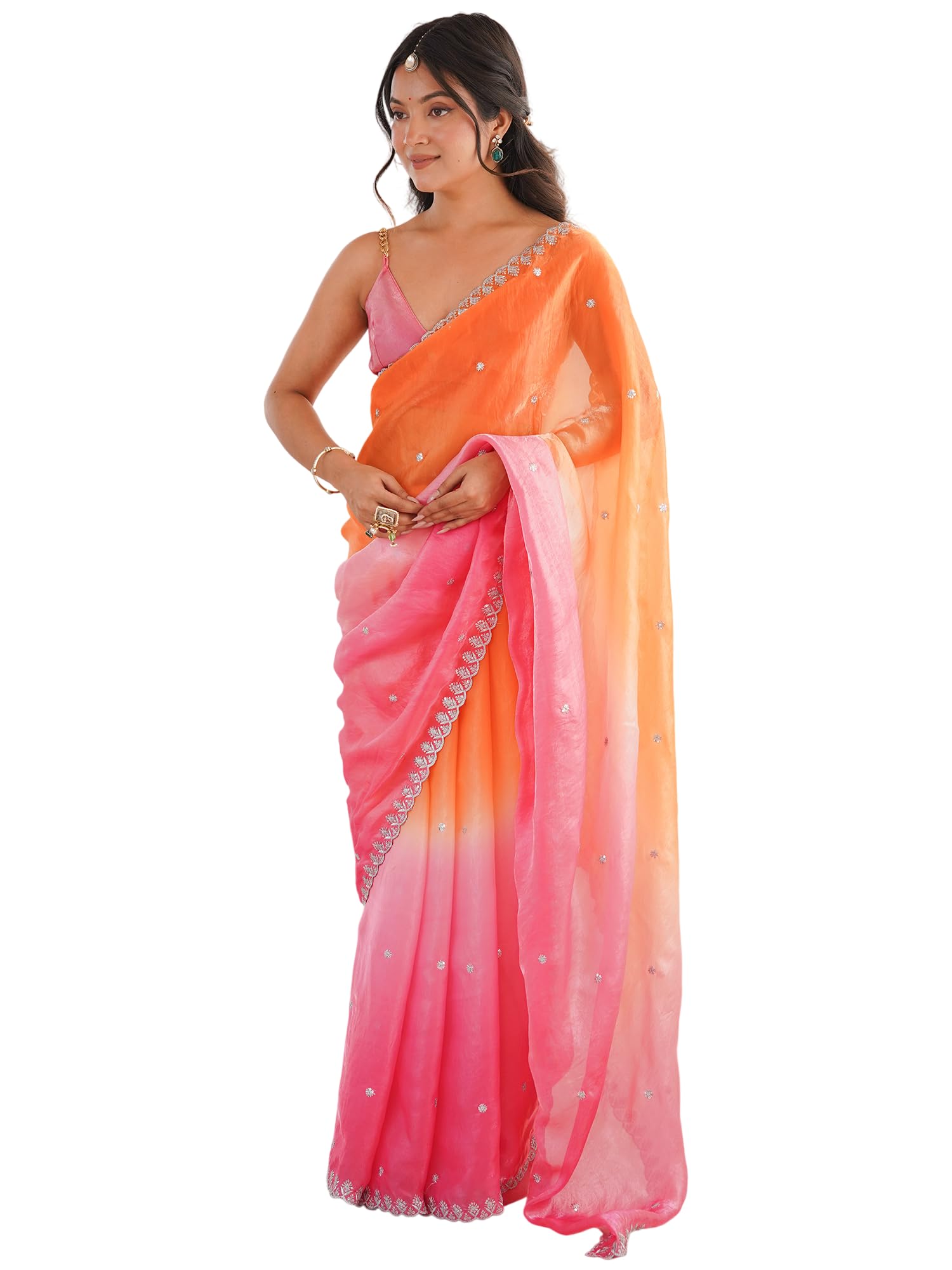 Women's Fandy Satin Saree With Unstitched Blouse Piece-image-36