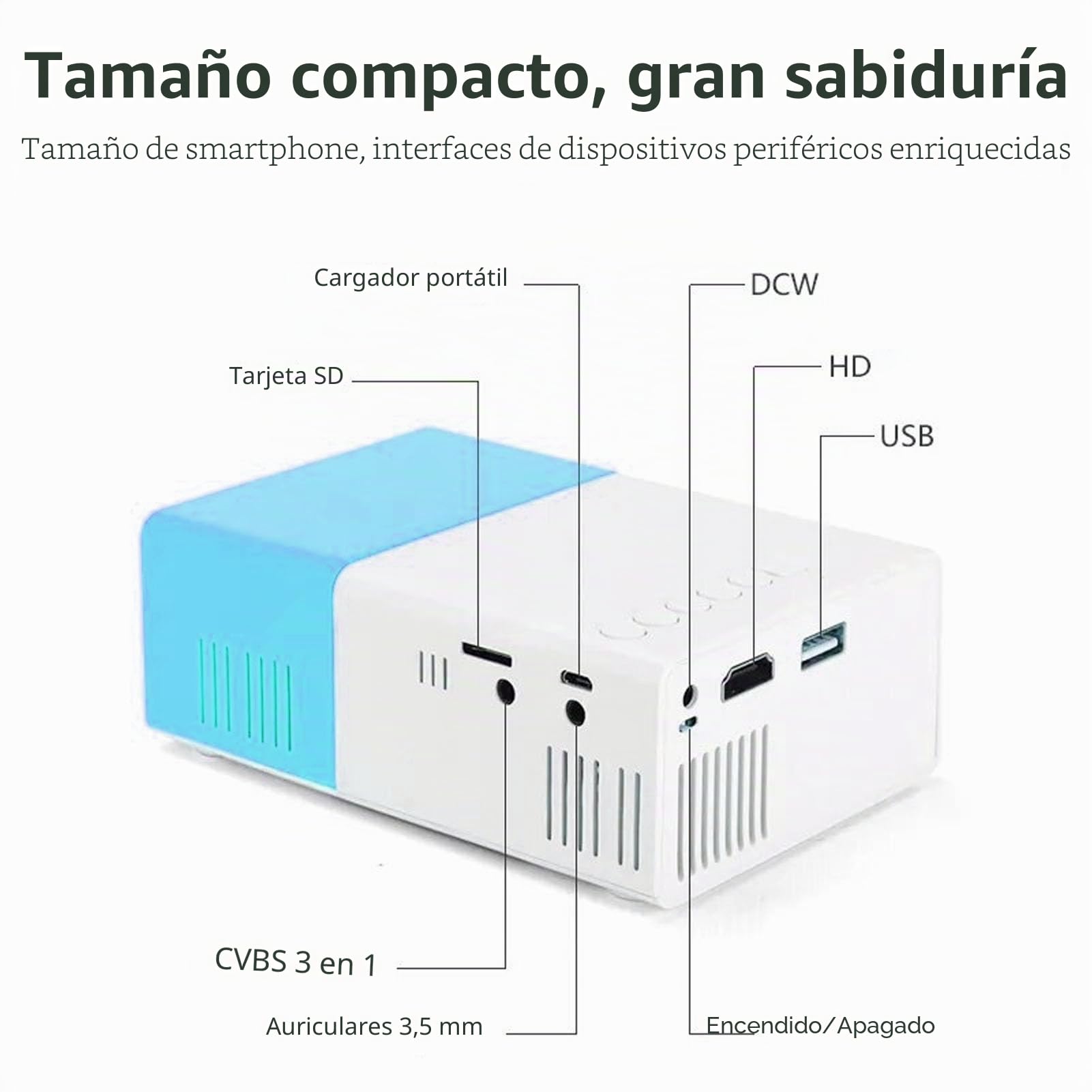 Mini Proyector, 1080P Full HD Proyector Led Compatible con Portátiles, Pc, Tabletas, Teléfonos Móviles, Proyector Vídeo Inteligente Cine En Casa para Dormitorio Al Aire Libre