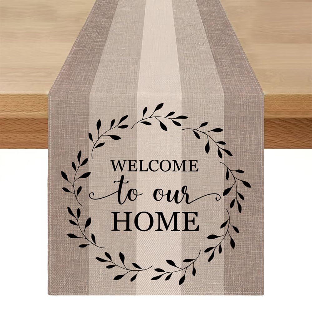 Table Runner Outdoor Weatherproof Brown Beige Modern Spring Table Runner Cream Washable Summer Table Decoration for Kitchen Coffee Dining Room Party Holiday Decoration 33 x 183 cm — image 1