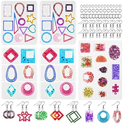 Resin Earring Molds for Resin Casting, Audab Silicone Resin Earring Molds Epoxy Jewelry Resin Molds Including Earring Hooks Jump Rings for Resin Casting Jewelry Making Ring Molds for Resin Casting Cover