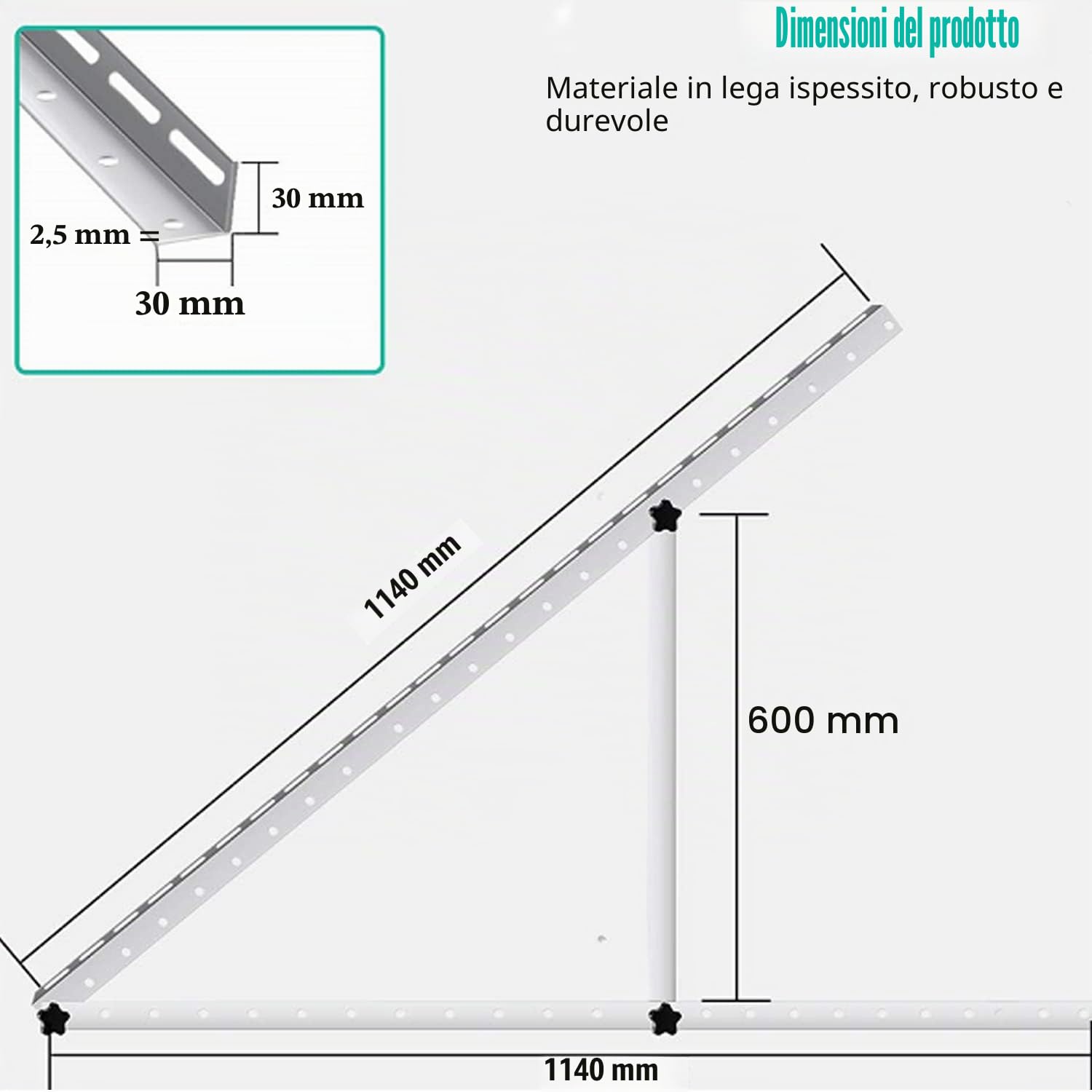Warmfay 4 supporti per pannello solare, 114 cm, 45", in alluminio, per centrali elettriche da balcone, angolo regolabile, 0-90°, 100 W-1200 W, set di fissaggio per tetto piatto, da parete, camper,