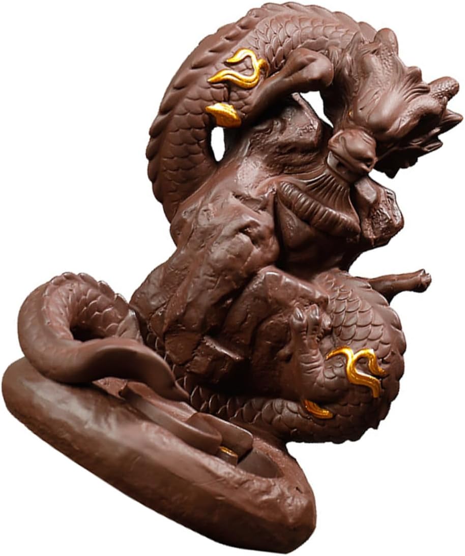 Dragon Backflow Incense Burner Backflow Cones Handmade Purple Clay Censer for Home Decor Aromatherapy Office Accessory Unique Decorative Incense Holder