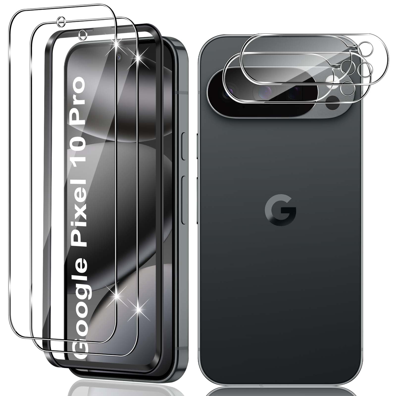 Vanrain Schutzfolie für Panzerglas für Google Pixel 10 Pro, 2+2 Stück Panzer Schutz Glas mit Positionierhilfe und Kameraschutz, 9H Härte Schutzglas HD Klar Anti-Kratze Blasenfrei