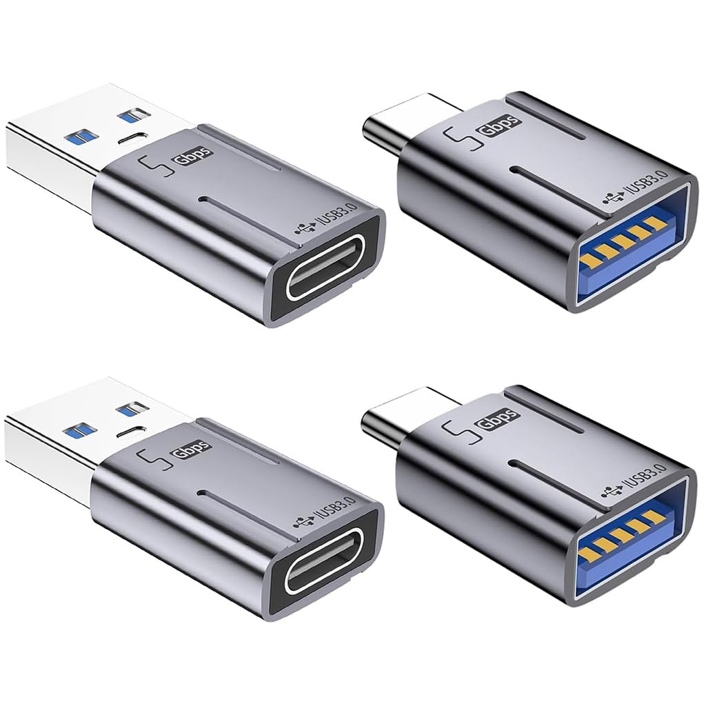 ZORBES® 4Pcs USB A to USB C Adapters, USB 3.0 Type C Aluminum Alloy Connectors Charging Adapters,Support Max 5 Gbps Data Sync,Type C Male to USB Female, USB Male to C Female