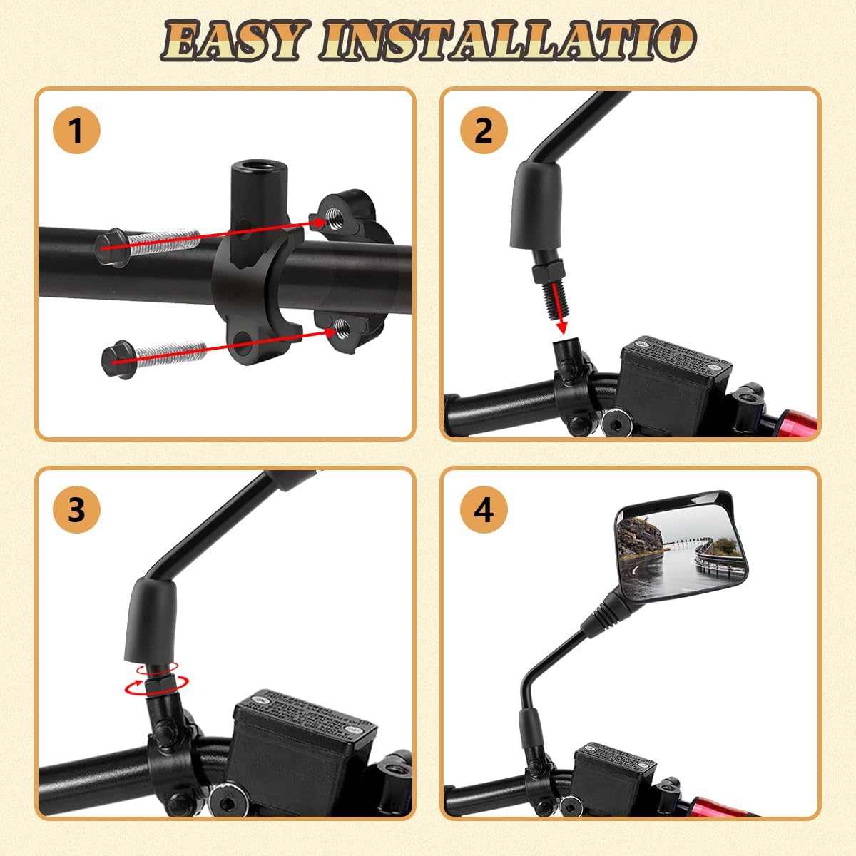 Motorcycle Mirrors 10mm,Suitable for Rain and Snow ATV Mirrors (2 Pack),Fits 7/8"Handlebar Scooter、Moped、Dirt Bike,Compatible with Polaris Sportsman,Can Am Outlander,Honda Grom,Kawasaki Vulcan - Image 5