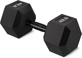 Fitvids Rubber Encased Exercise & Fitness Hex Dumbbell, Hand Weights with Anti-Slip Metal Handle for Home Gym, Multiple Sizes