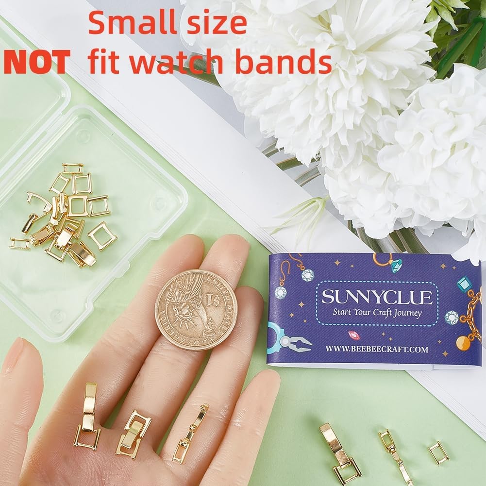 SUNNYCLUE 1 Box 12PCS 24K Gold Plated Fold Over Clasp Necklace Extension Clasps 0.6in Bracelets Extenders Clasps Small Fastener Extension Clasps for Jewelry Making Bracelet Necklaces Women DIY Craft