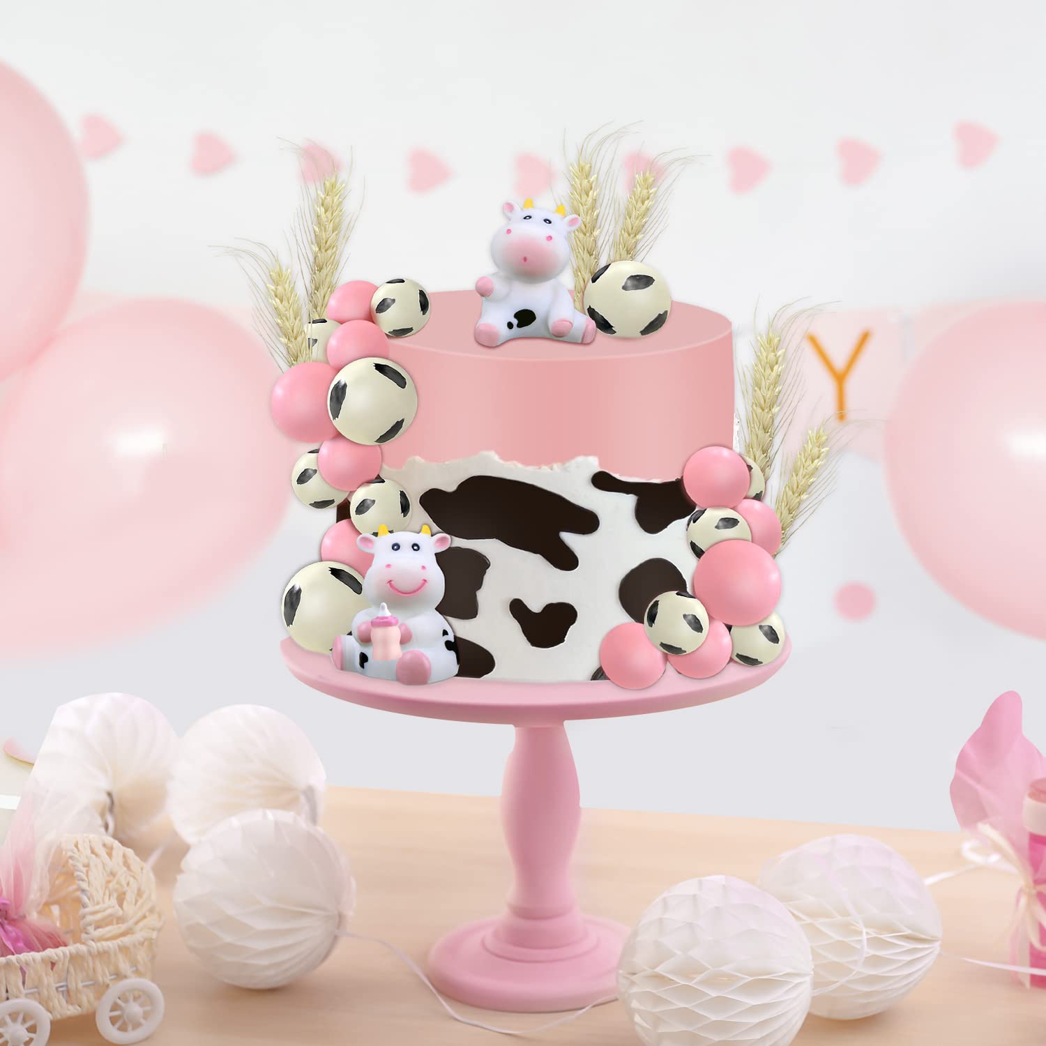 Cow Cake Topper Farm Birthday Party Decor - Miniature Figurines, Paper & Foam Ornaments For Baby Shower Or Girl's Party