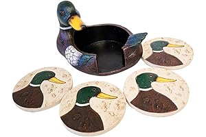 The Bridge Collection 4" Mallard Duck Coasters with Holder