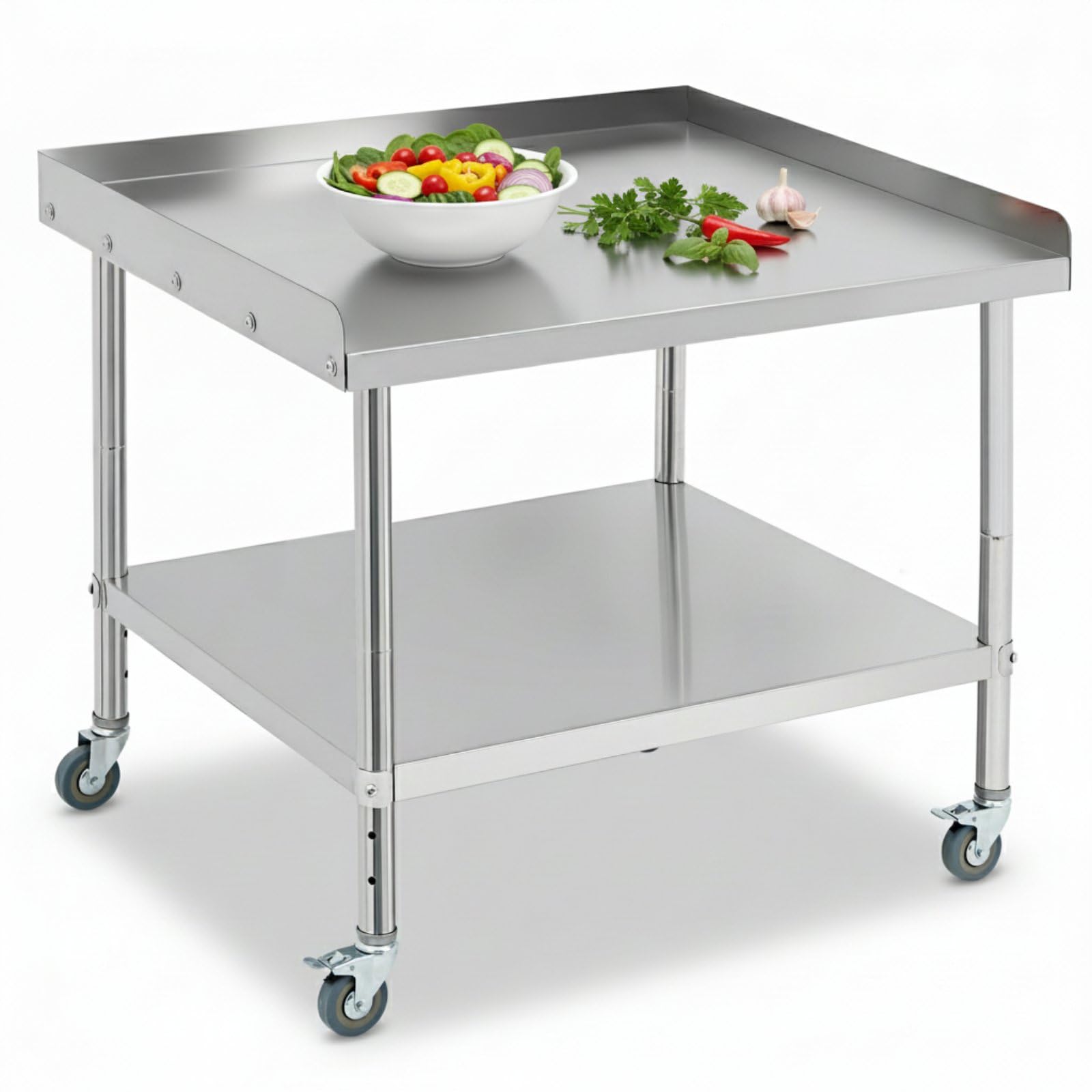 Festisoul 36 inch Stainless Steel Work Table with Wheels, Rolling Table with Removable Backsplash & Adjustable Storage Undershelf. Versatile NSF