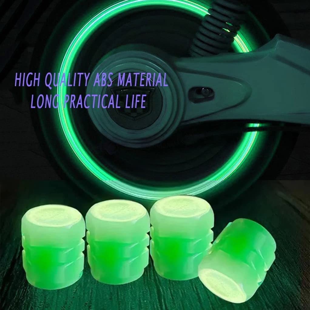 DW Car Tire Valve Caps & Dust Protect Cap Universal Glow with Reflective Stickers, Durable Luminous Tire Valve Stem Cap for Most Cars, SUVs, Trucks, Motorcycles & Bicycles 4PCS
