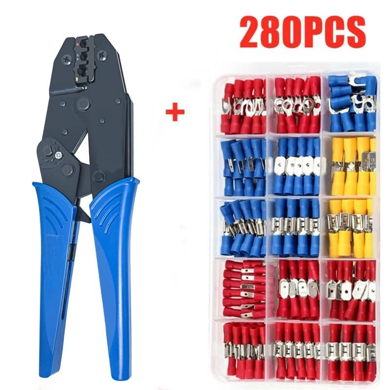 280pcs Spade Insulated Terminals Cable Connector Electrical Wire Crimp Butt Ring Fork Set Ring Lugs Rolled Crimp with Plier VUQLDHAYZ