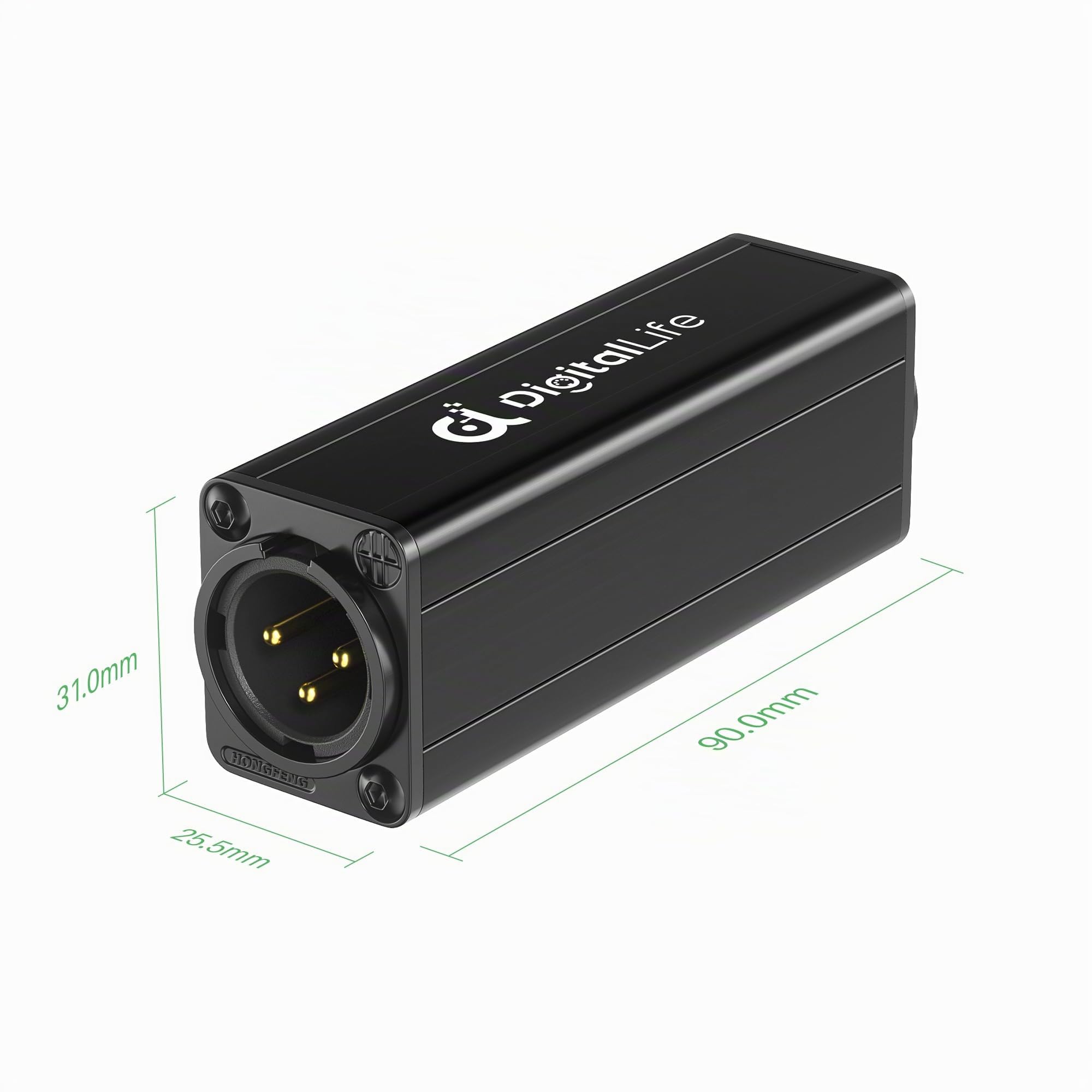 DigitalLife XLR-A600 | Einzelkanal XLR-Ground-Loop-Noise-Isolator (Brummen-Entferner, Passiv, Metall, M/F) – für Studio- & Live-Audio