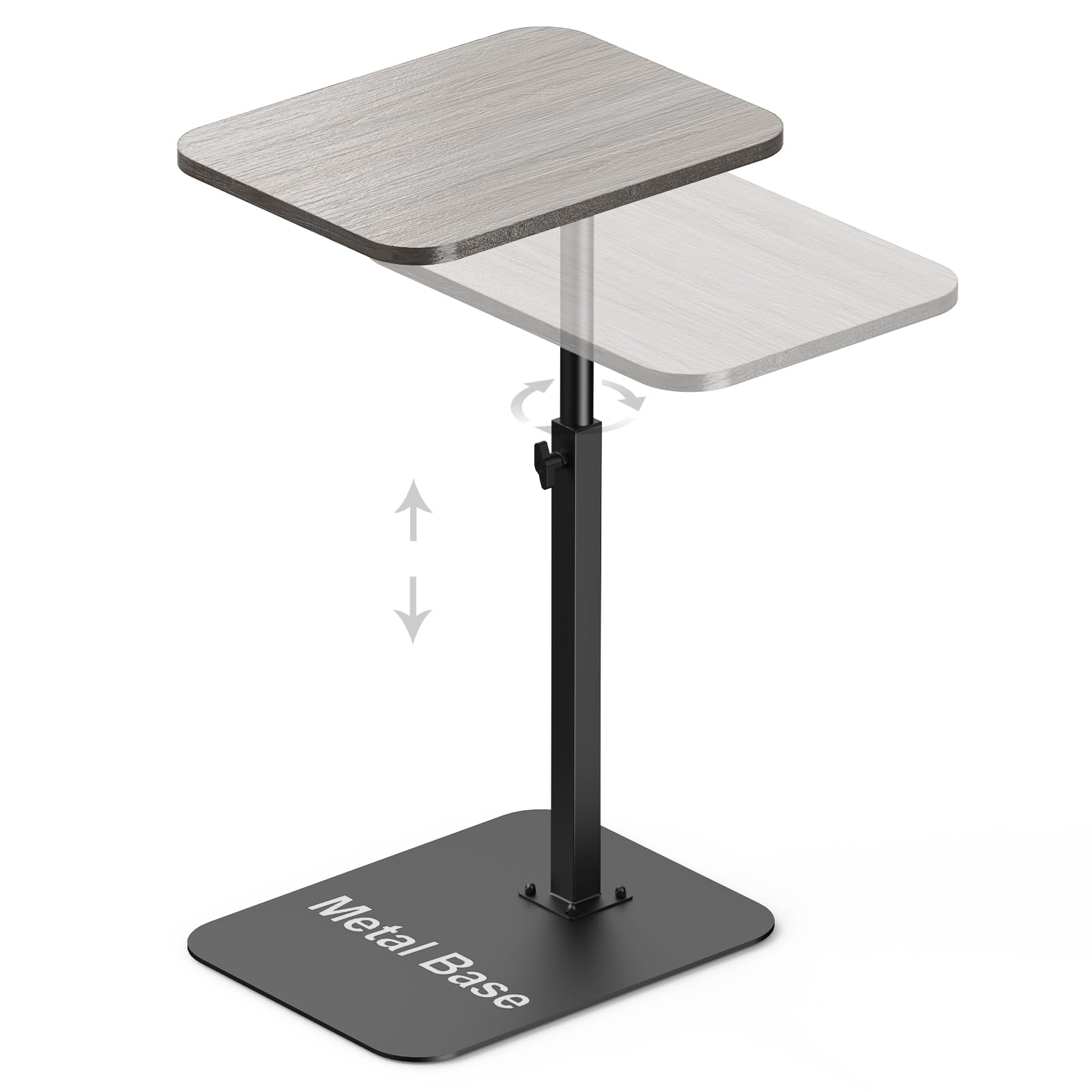 HzTinT Side Table Sofa Tray for Couch Heavy Metal Base Swivel/Adjustable Height, Sofa Bed Bathroom Study TV Tray C Shape