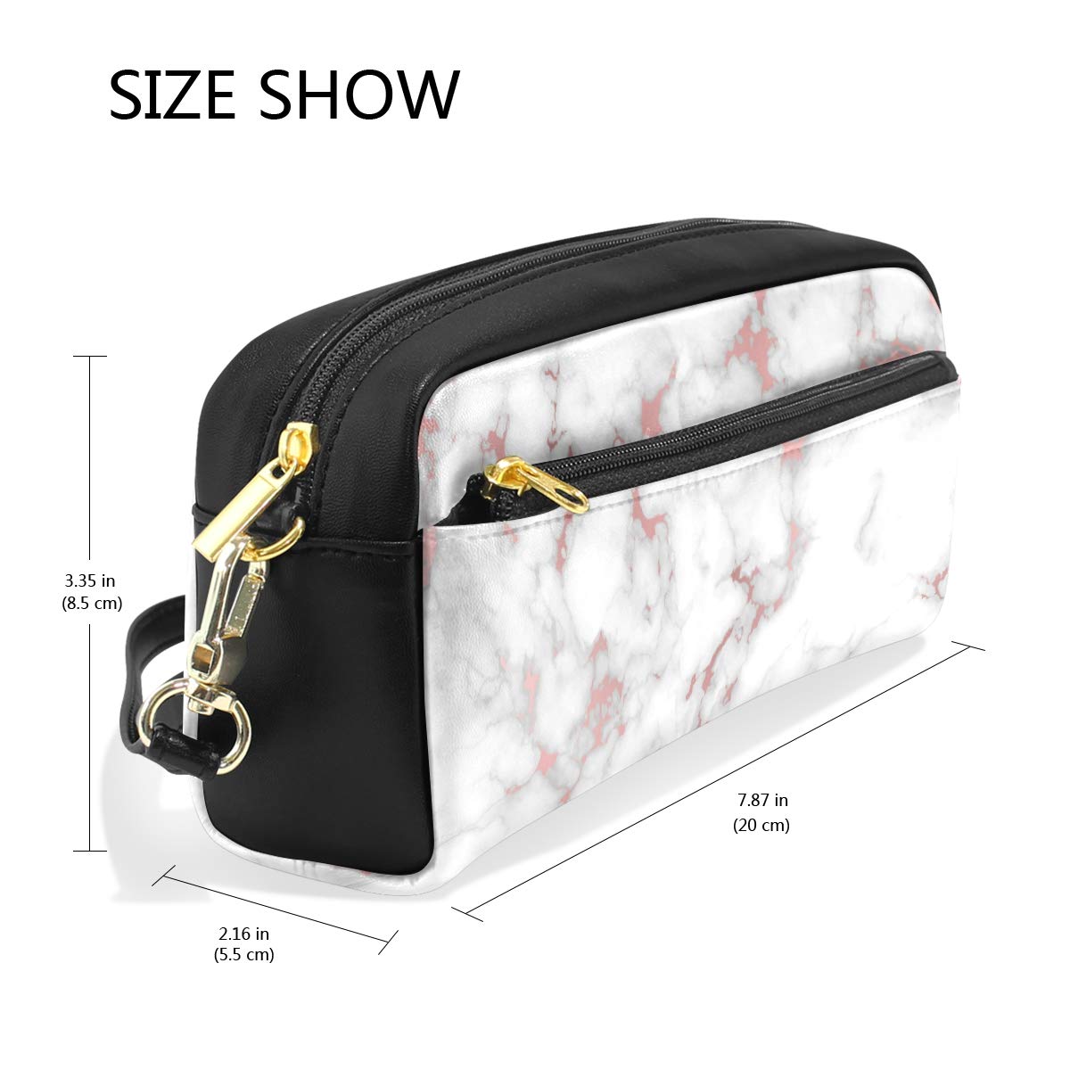 Glitzer-Marmor-Federmäppchen Roségold – 3-Fach-Tasche, 22,5 X 9 X 11 Cm, Wasserdicht, Für Schule, Uni & Büro