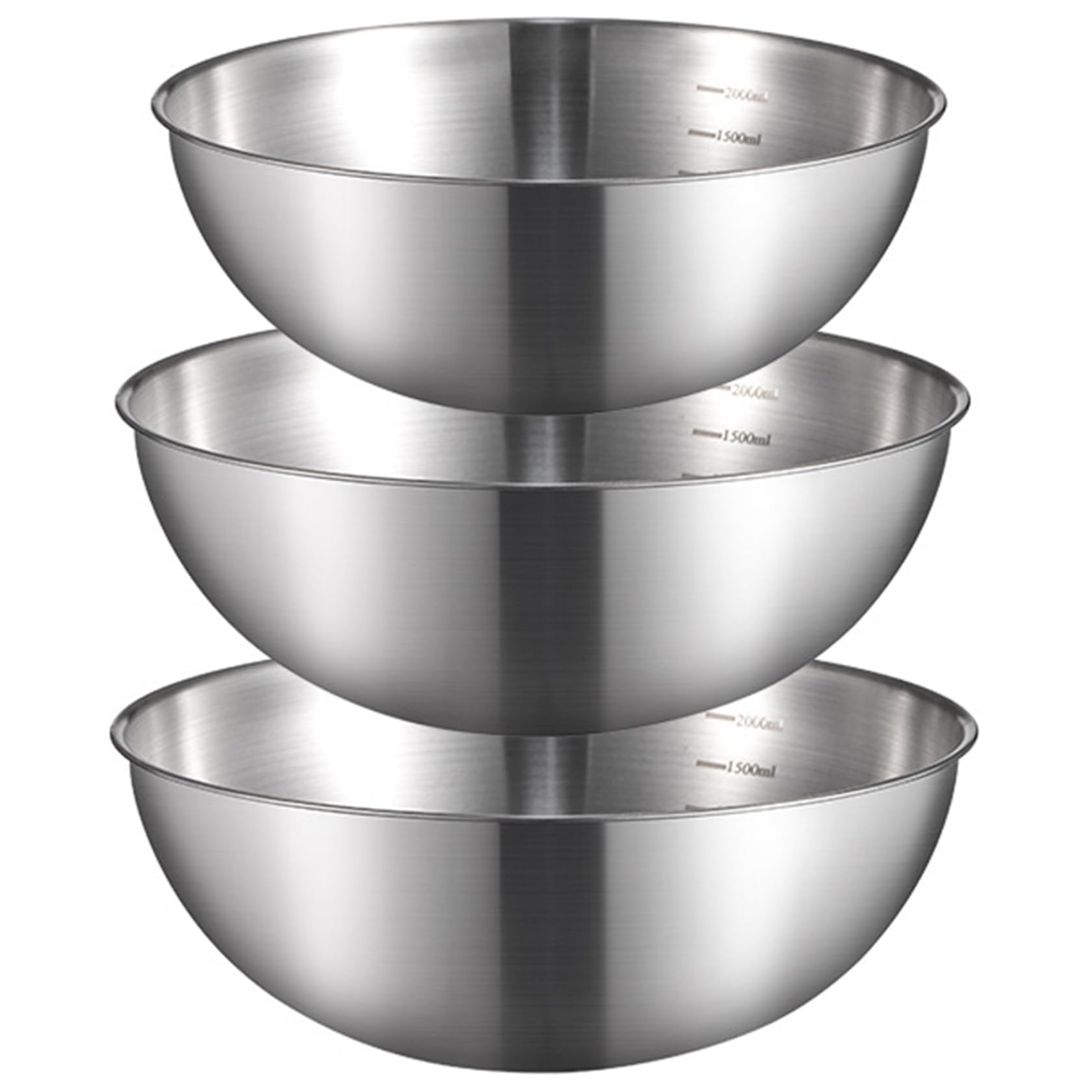 Wedhapy Stainless Steel Bowls Stainless Steel Mixing Bowls, 3Pcs 700, 1200, 1600 ML Set Salad Serving Bowl for Refrigerator, Kitchen Meal Prep