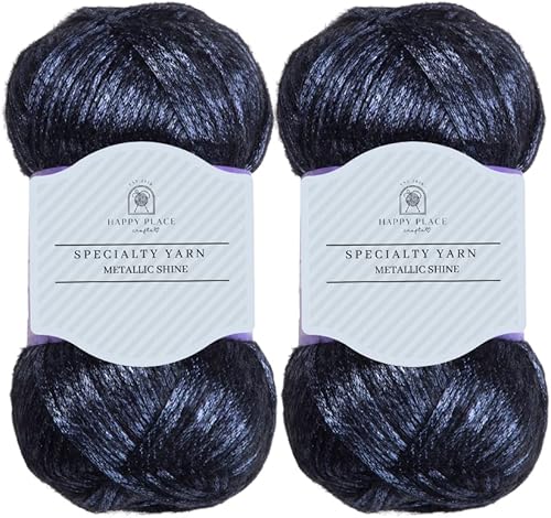 Paquete de 2 hilos metálicos, mezcla de lana voluminosa, suave y sedosa, hilo brillante para tejer y crochet, 7.05 onzas, 1,509.2 ft, ideal para