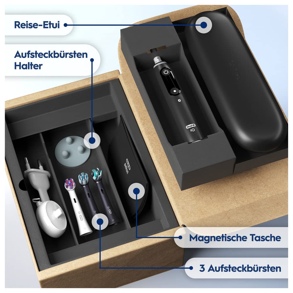 Oral-B iO Series 6 Plus Edition Elektrische Zahnbürste, black & iO Ultimative Reinigung Aufsteckbürsten für elektrische Zahnbürste, 4 Stück, ultimative Zahnreinigung mit iO Technologie, schwarz