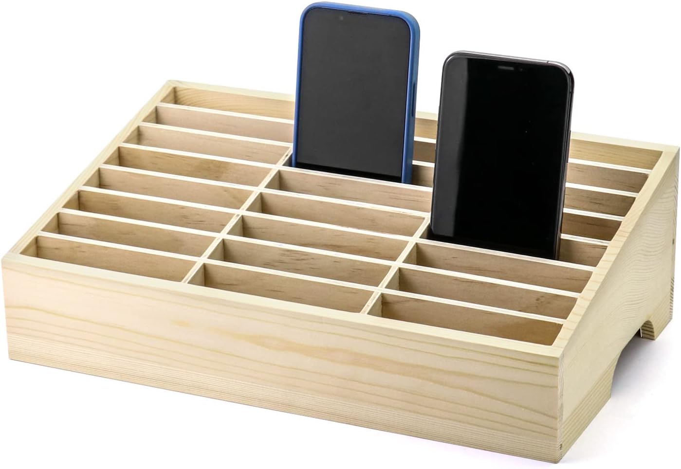 QWORK Wooden Cell Phones Storage Box 24-Grid, Desktop Mobile Phone Holder Management Storage Box Organizer, Multi Cell Phone Rack Display QWORK Wooden Cell Phones Storage Box 24-Grid, Desktop Mobile Phone Holder Management Storage Box Organizer, Multi Cell Phone Rack Display