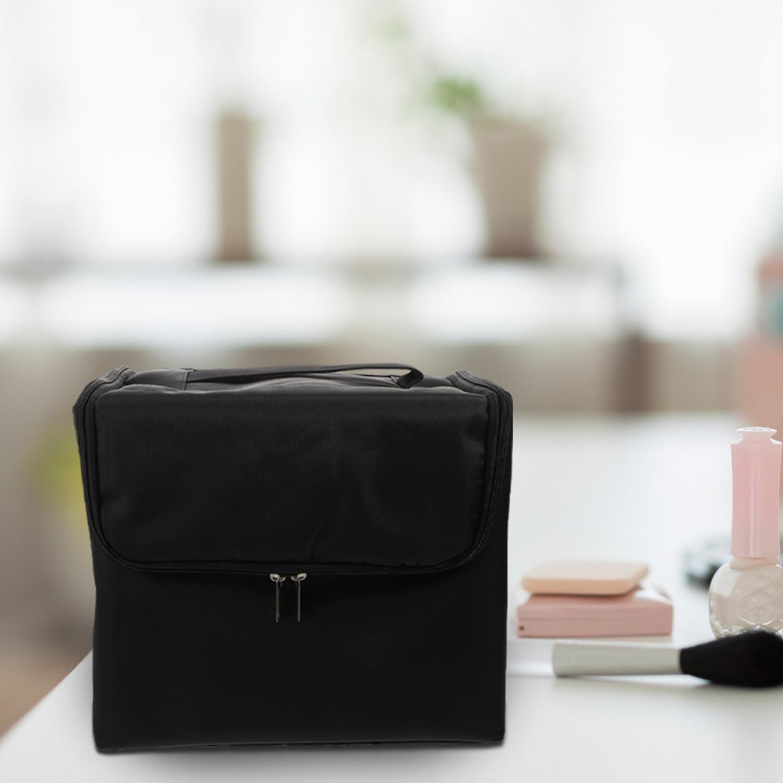 Große Kosmetiktasche mit Mehreren Fächern, Oxford Stoff, Schwarz