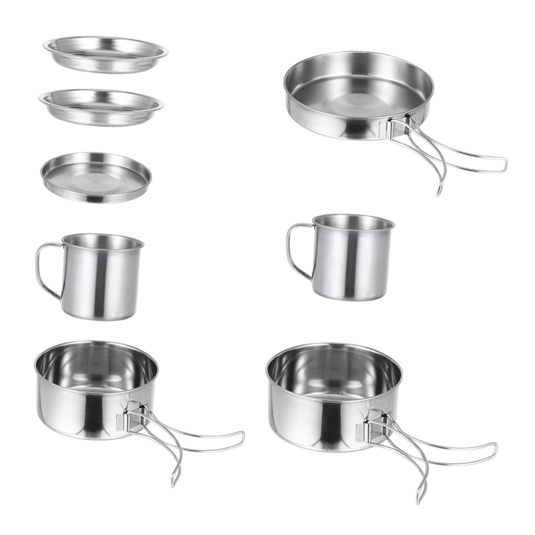 VICASKY Kit de Casseroles en Acier Inoxydable Pliable pour Camping et Randonnée, 8 Pièces Résistantes à l'usure, Ensemble Portable pour 5-6 Personnes en Plein Air
