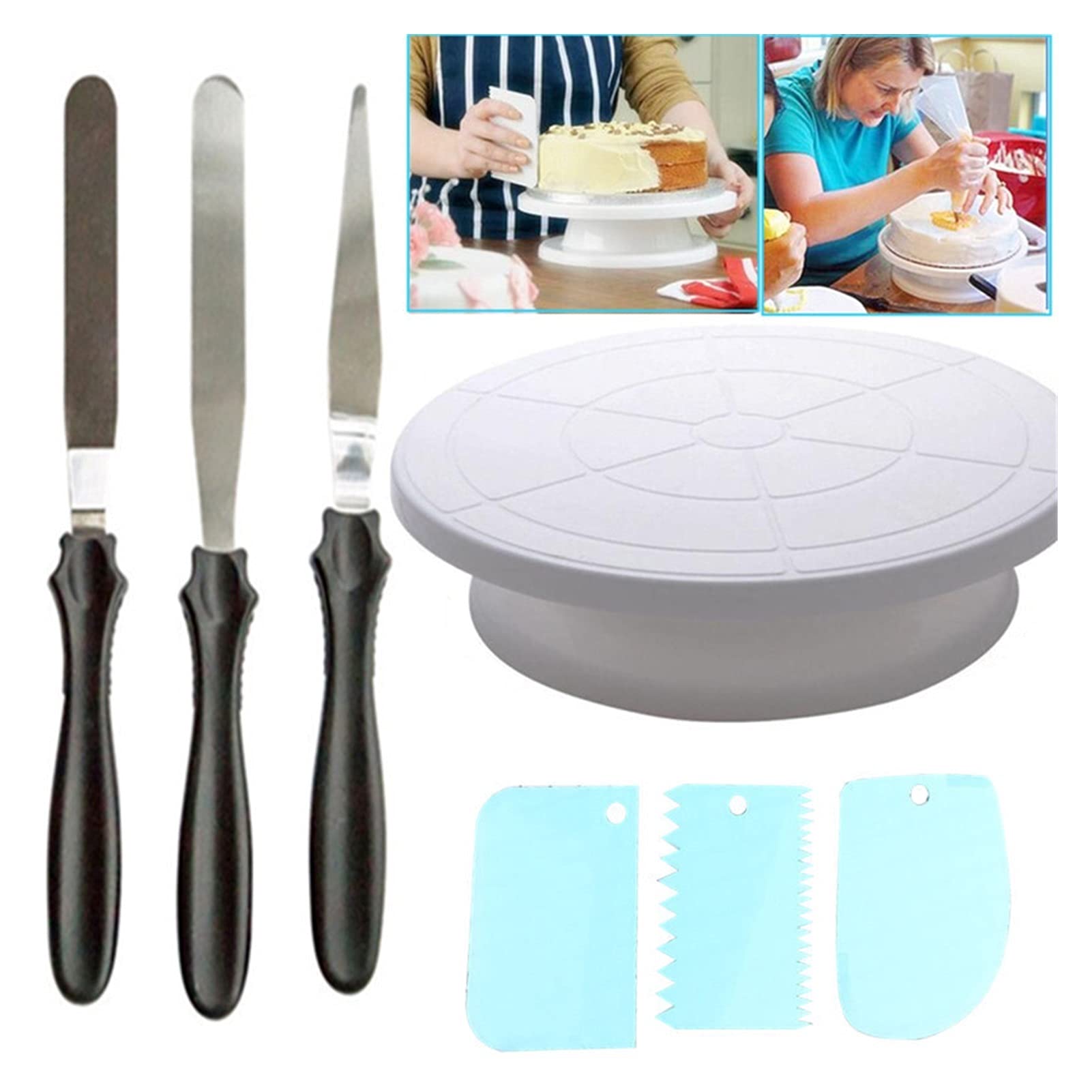 Tortenplatte Drehbar 7pcs / set Plastikkuchen-Rotary-Tisch DIY. Gebäck Backenwerkzeug 10 Zoll Kuchenständer Kuchen Drehteller Drehen Kuchen Dekorieren Backwerkzeug Kuchen dekorieren Verbrauchsmaterial