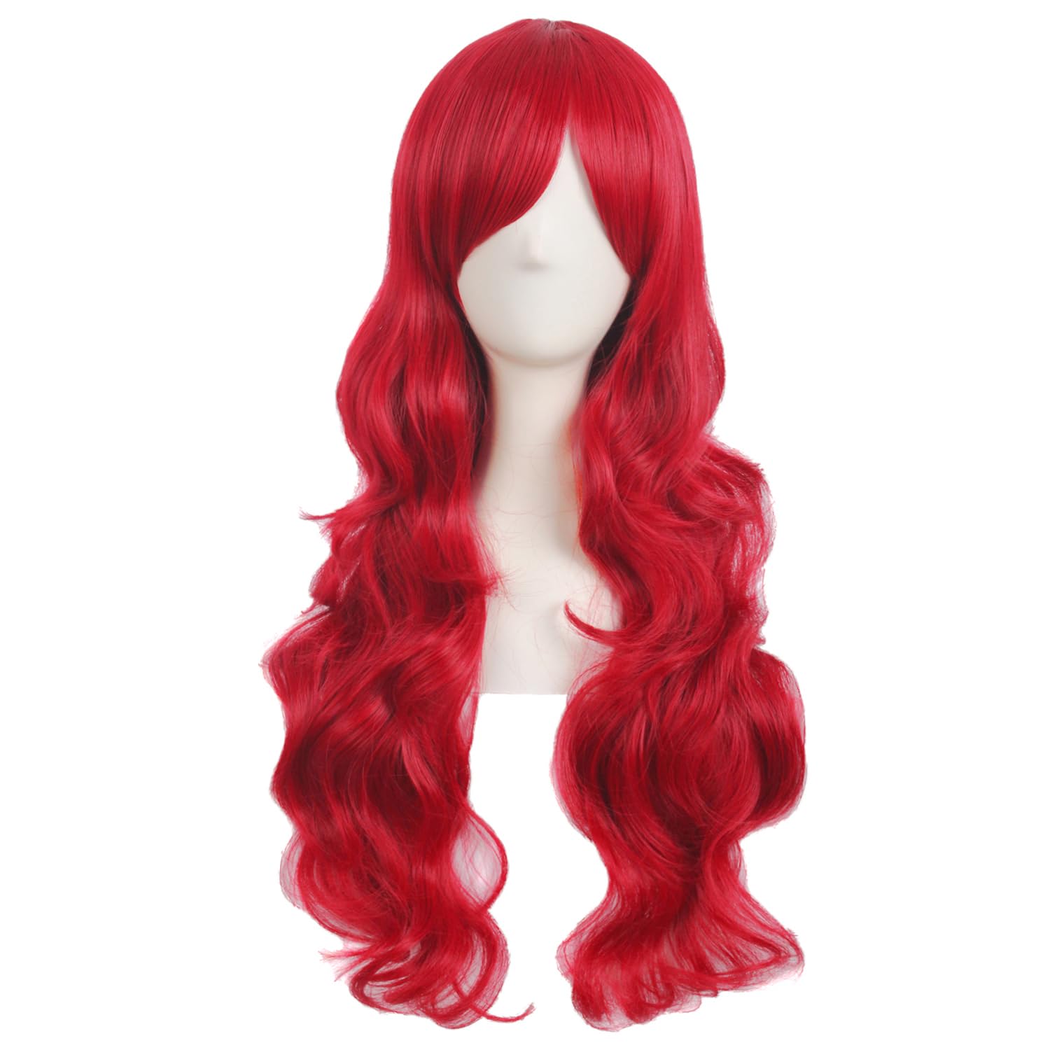 MapofBeauty 28 Inch/70 cm Charming Women Side Bangs Long Curly Full Hair Synthetic Wig (Bright Red), 21-22 inches