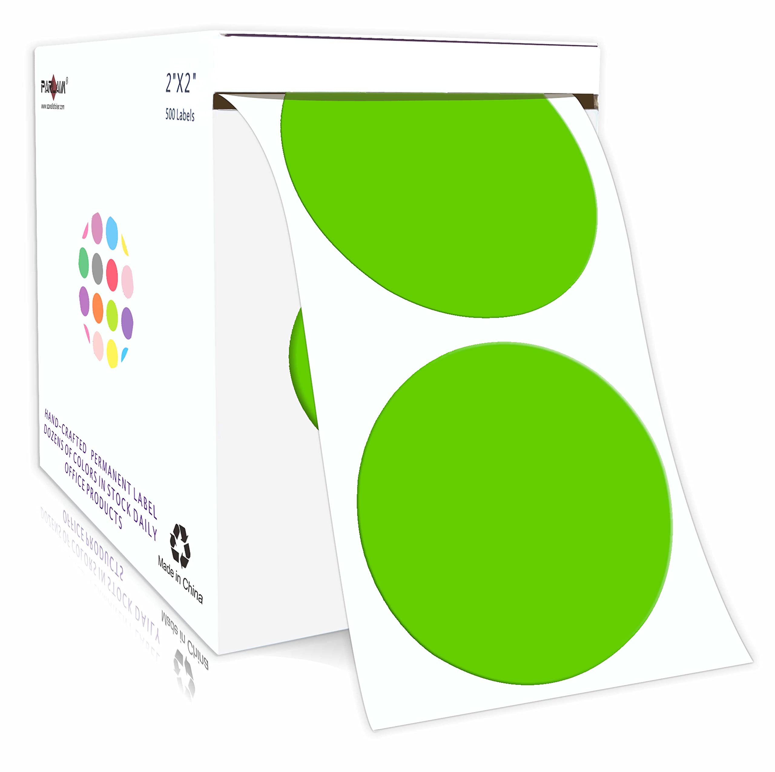 PARLAIM 2 Inch Round Permanent Adhesive Color-Code Dot Stickers,500 per Roll dots Label Dispenser Box, Circle Stickers Label(Light Green)