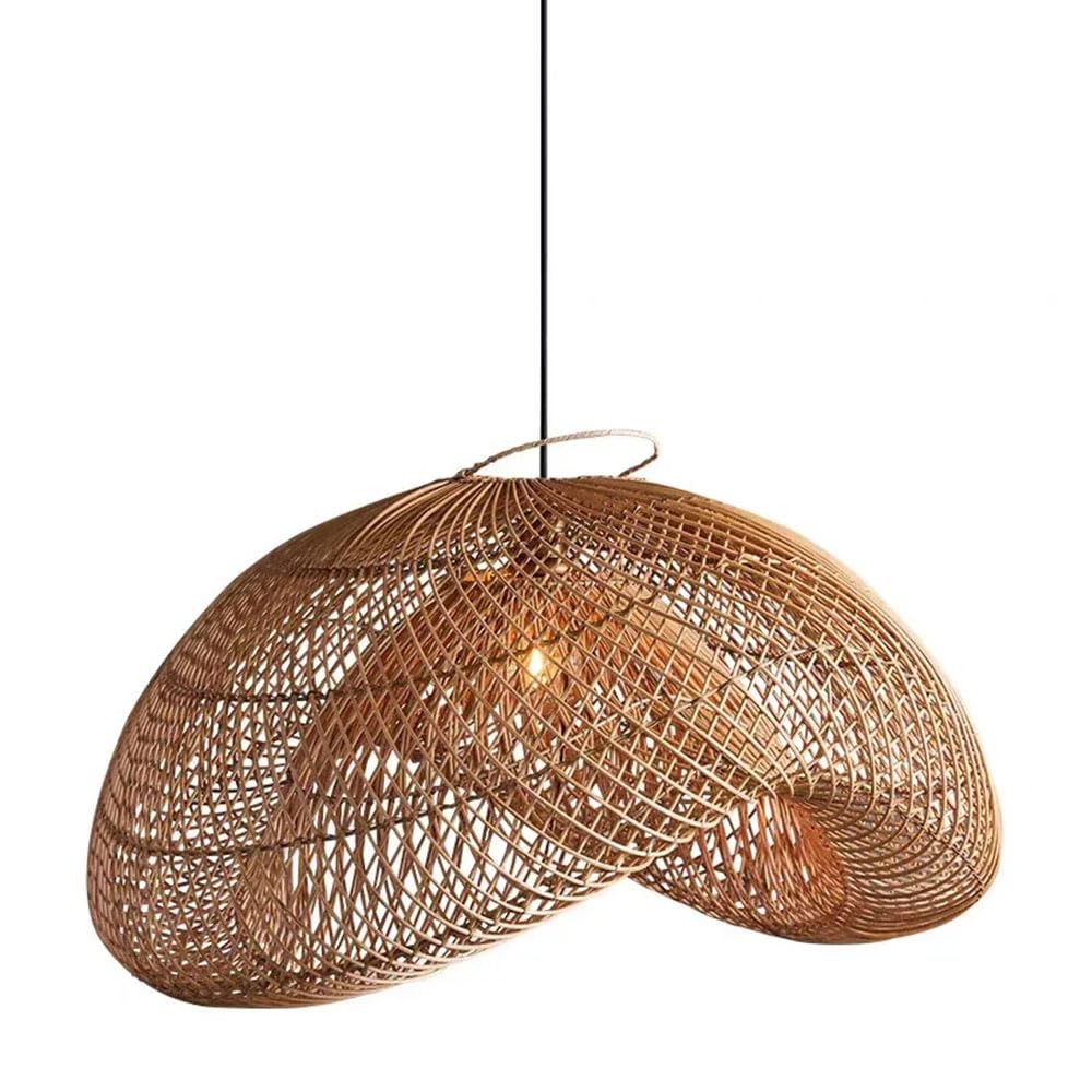 AYQJMD 1 Light Rattan Pendant Light Fixtures with Woven Shade Wicker Hanging Chandelier Coastal Large Farmhouse Bamboo Pendant Lighting for Indoor Living Room, Bedroom, Dining Room, Kitchen Island
