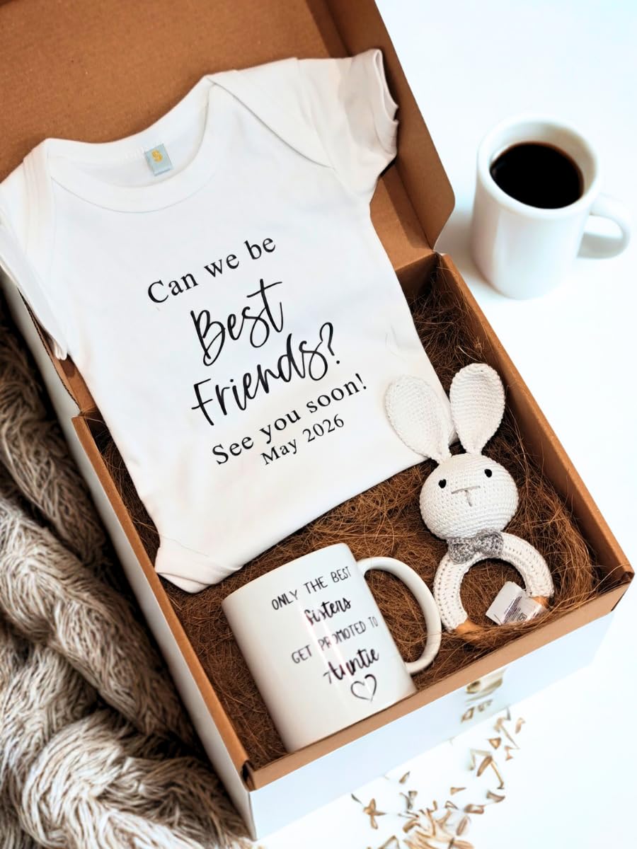 Pregnancy Announcement Gift for Sister | Promoted to Auntie Mug & Baby Best Friend Bodysuit Reveal Box | Sibling Baby Shower Present for New Aunt| Sister Gift-image-46